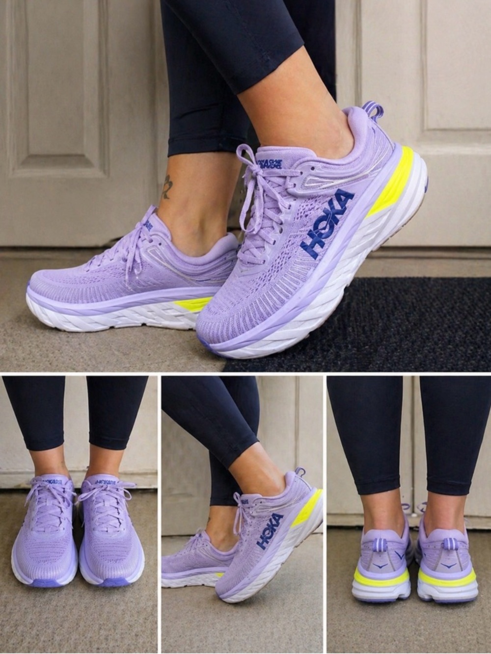 HOKA One One Bondi 7 Women’s Running Shoes Size 7 Purple Yellow Comfort Sneakers - Picture 2 of 12